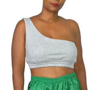 Vintage Shop One Shoulder Crop Top Heather Grey Sweatshirt Sporty Cotton Small